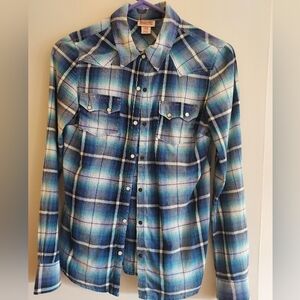 Women's Western Style Blue Plaid Shirt